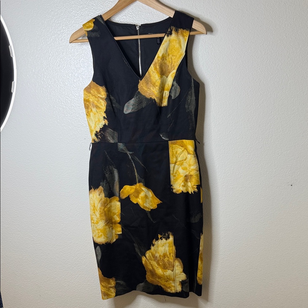 White House Black Market Black and Yellow Floral Midi Dress